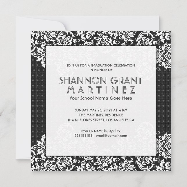White On Black Flowers-Elegant Grad Invite (Front)