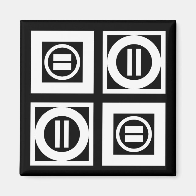 White on Black Geometric Equal Sign Pattern Magnet (Front)