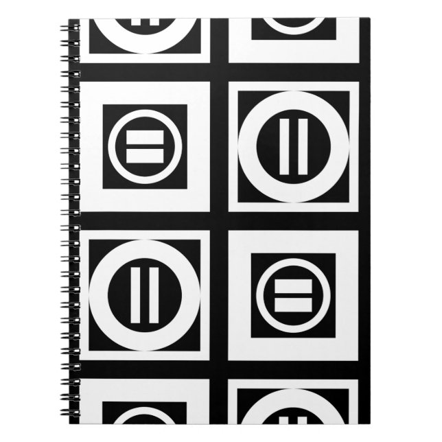 White on Black Geometric Equal Sign Pattern Notebook (Front)