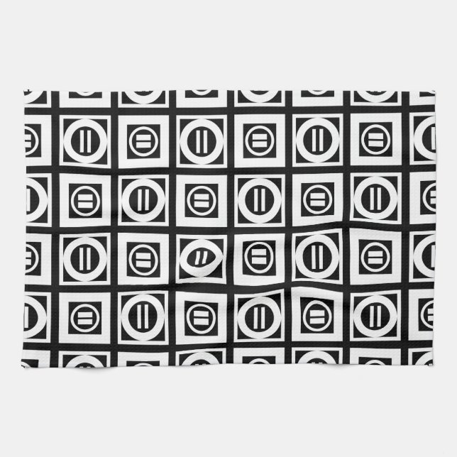 White on Black Geometric Equal Sign Pattern Tea Towel (Horizontal)