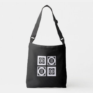 White on Black Geometric Equal Sign Pattern Tote