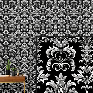 White on Black Gothic Damask Elegant Wallpaper