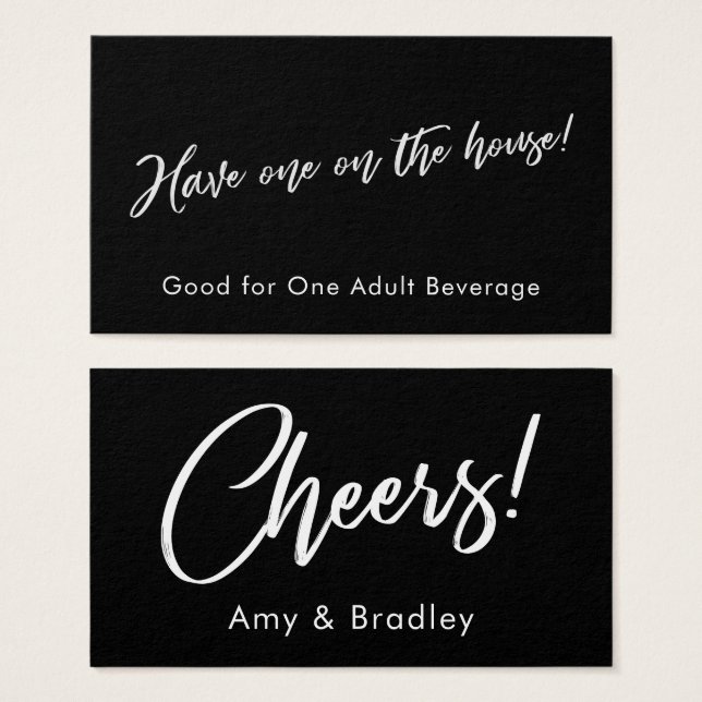 White on Black Handwriting Script Drink Tickets (Front & Back)