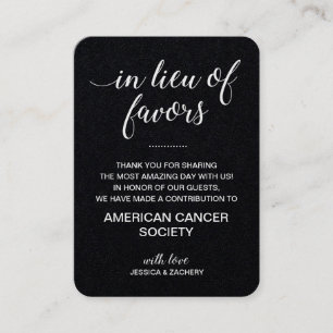 White on Black In Lieu Of Favours Charity Wedding Place Card