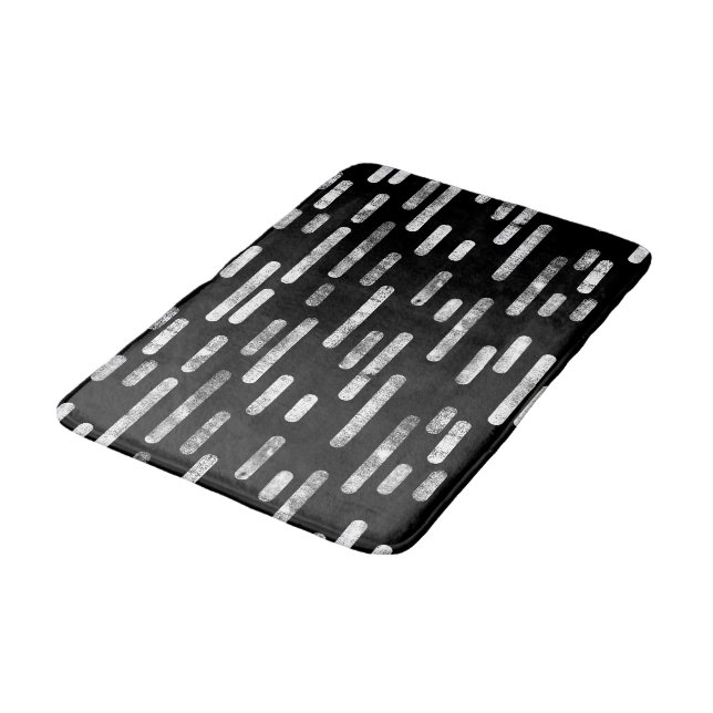 White on Black Inky Rounded Lines Pattern Bath Mat (Angled)