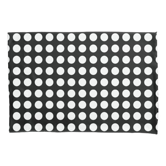 White on Black Large Size Horizontal Polka Dots Pillowcase (Front)