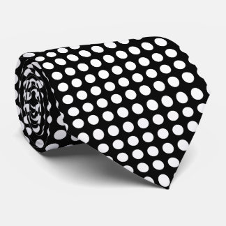 White on Black Large Size Horizontal Polka Dots Tie