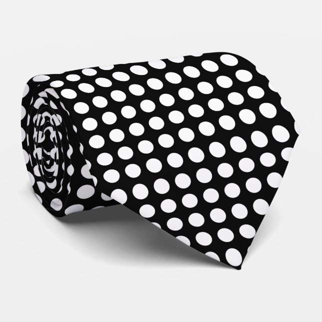 White on Black Large Size Horizontal Polka Dots Tie (Rolled)