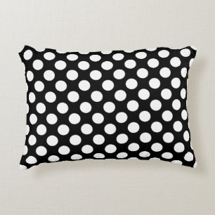 White on Black Large Size Polka Dots Decorative Cushion