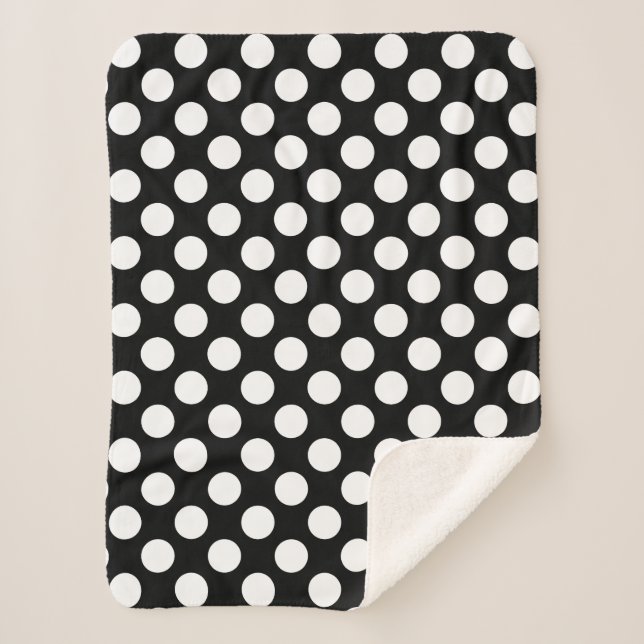 White on Black Large Size Polka Dots Sherpa Blanket (Front)