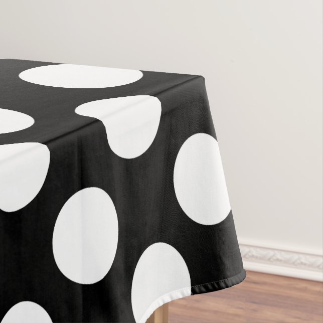 White on Black Large Size Polka Dots Tablecloth (In Situ)