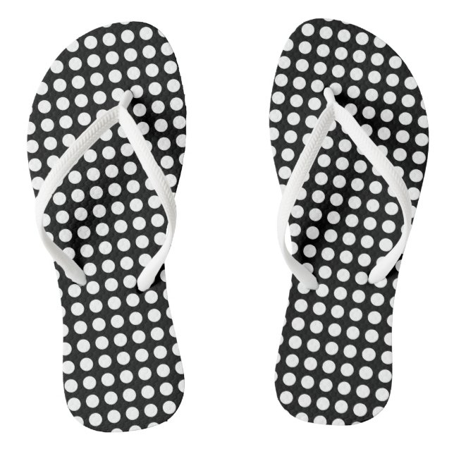 White on Black Medium Size Horizontal Polka Dots Jandals (Footbed)