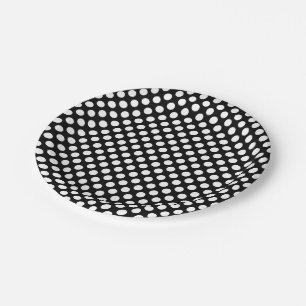 White on Black Medium Size Polka Dots Paper Plate