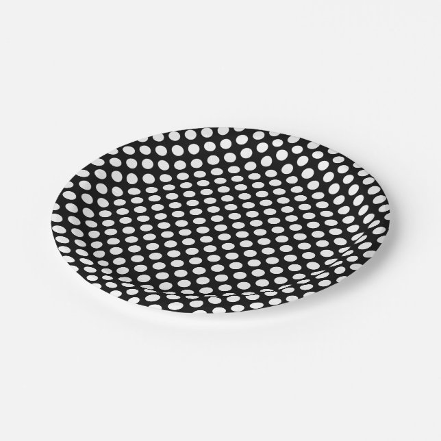 White on Black Medium Size Polka Dots Paper Plate (Angled)