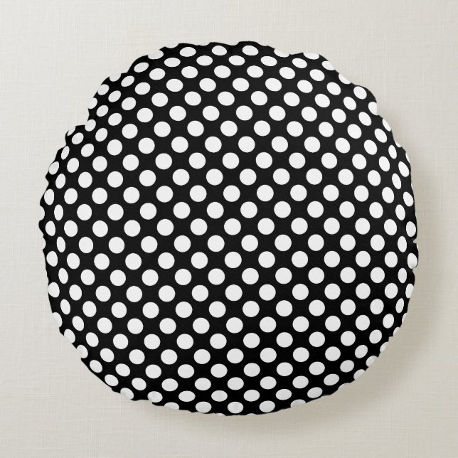 White on Black MediumSize Polka Dots Round Cushion (Front)