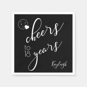 White on Black Modern Text Cheers to 18 Years Napkin