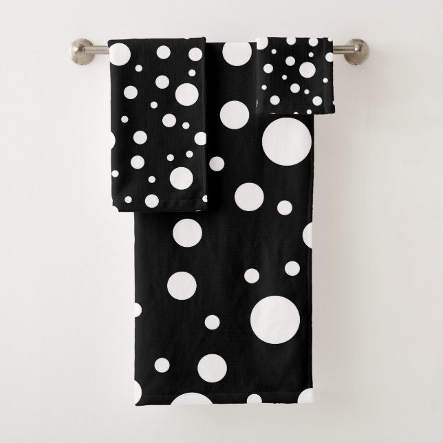 White on Black Polka Dot Pattern Bath Towel Set (Insitu)