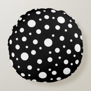 White on Black Polka Dot Pattern Round Cushion