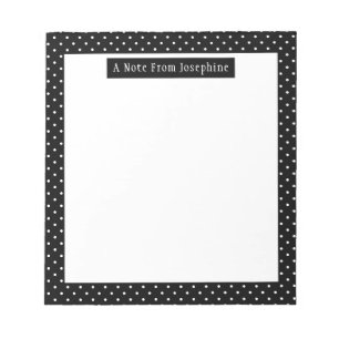 White On Black Polka Dots Pattern Custom Text Notepad