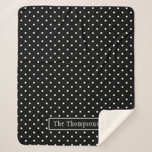 White On Black Polka Dots Pattern With Custom Name Sherpa Blanket