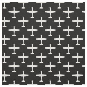 White on Black T-6 Texan 2 Silhouette Pattern Fabric