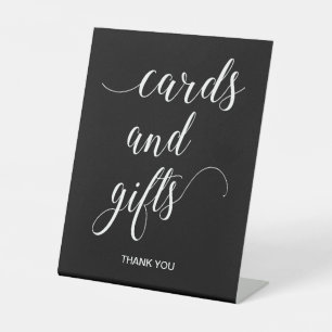 White on Black Wedding Cards and Gifts Table Pedestal Sign