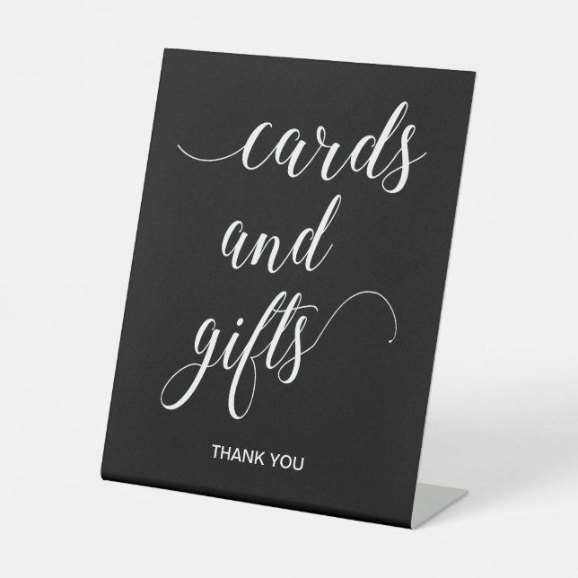 White on Black Wedding Cards and Gifts Table Pedestal Sign (Front)