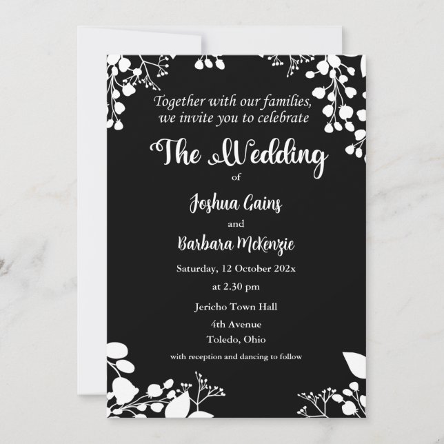 White on Black Wedding Invitation (Front)