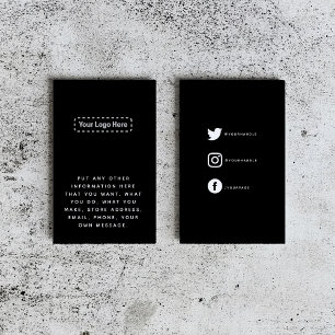 White on black your logo social links enclosure card