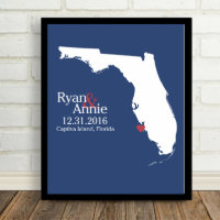 White on Blue, Florida State Map 8.5"x11" Print