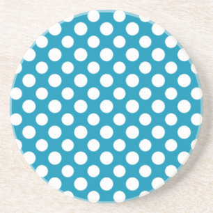 White on Blue Jumbo Polka Dots Sandstone Coaster