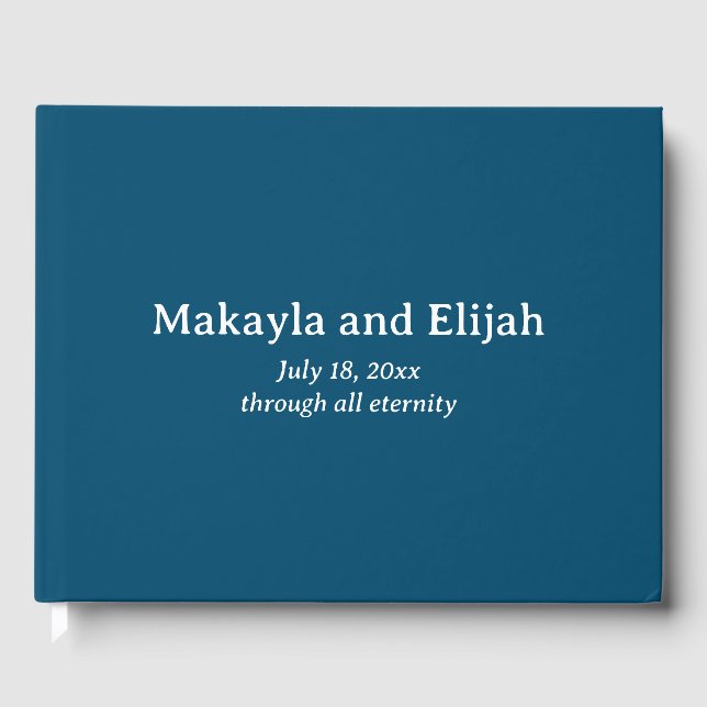 White on Blue Minimalist Wedding Guest Book (Front)