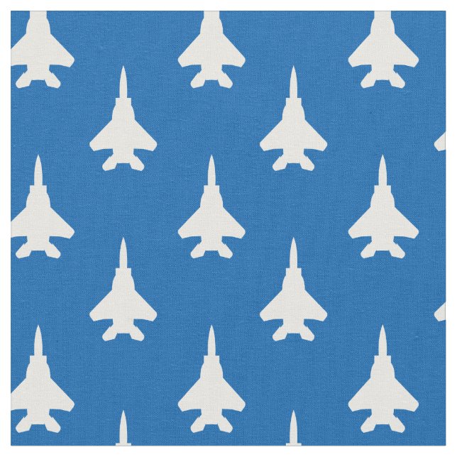 White on Blue Strike Eagle Fighter Jet Pattern Fabric (Close Up)