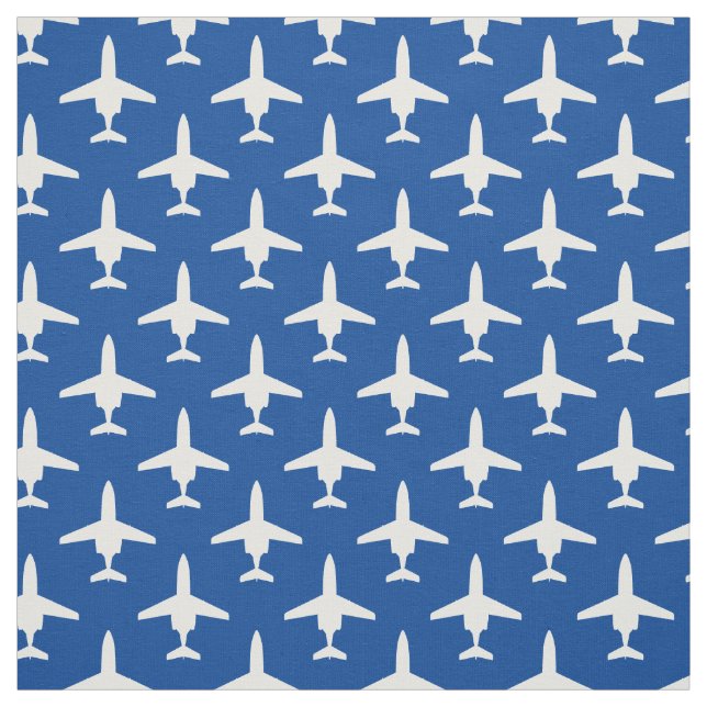 White on Blue T-1 Jayhawk Silhouette Pattern Fabric (Swatch)