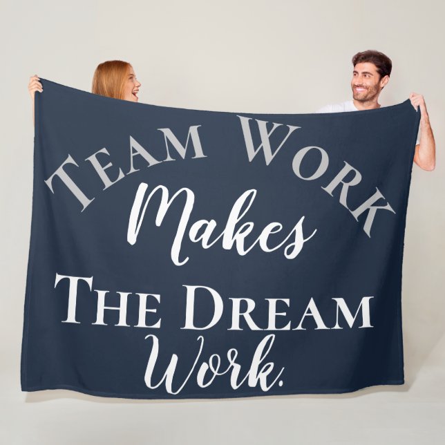 White on Blue Teamwork Makes The Dream Work Fleece Blanket (In Situ)