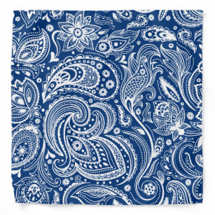 White on blue vintage floral paisley pattern bandana