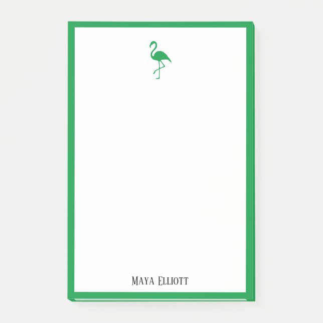 White on Bright Green Flamingo & Border with Name Post-it Notes (Front)