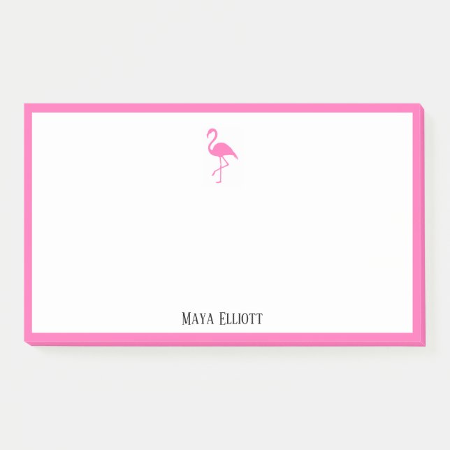 White on Bright Pink Flamingo & Border w/ Name Post-it Notes (Front)
