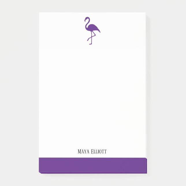 White on Bright Purple Flamingo & Border w/ Name Post-it Notes (Front)