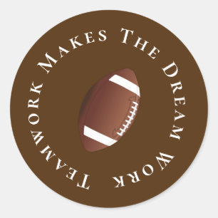 White on Brown Teamwork Makes The Dream Work Classic Round Sticker