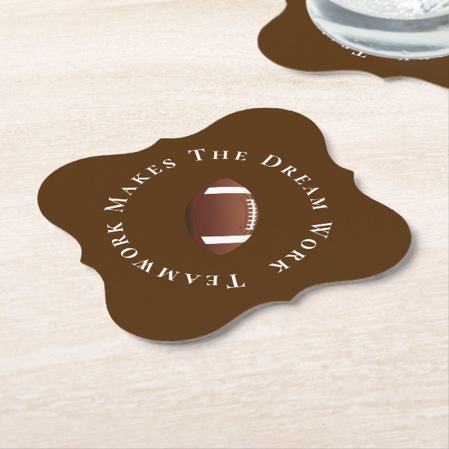 White on Brown Teamwork Makes The Dream Work Paper Coaster (Angled)