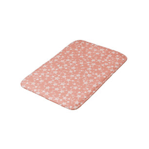 White on Coral   Lino Print Stars Pattern Bath Mat