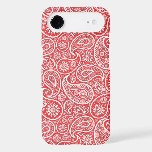 White On Coral-Red Retro Paisley Pattern Case-Mate iPhone Case (Back)
