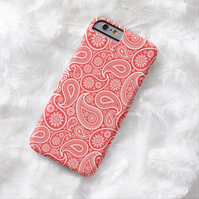 White On Coral-Red Retro Paisley Pattern Case-Mate iPhone Case (In Situ)