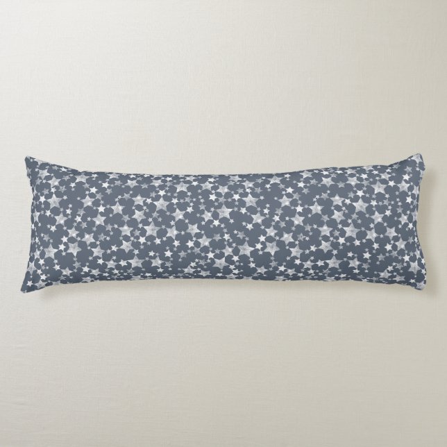 White on Dark Blue-Grey | Lino Print Stars Pattern Body Cushion (Front)