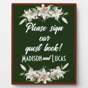 White on Deep Green Calla Lilies Guest Book Plaque