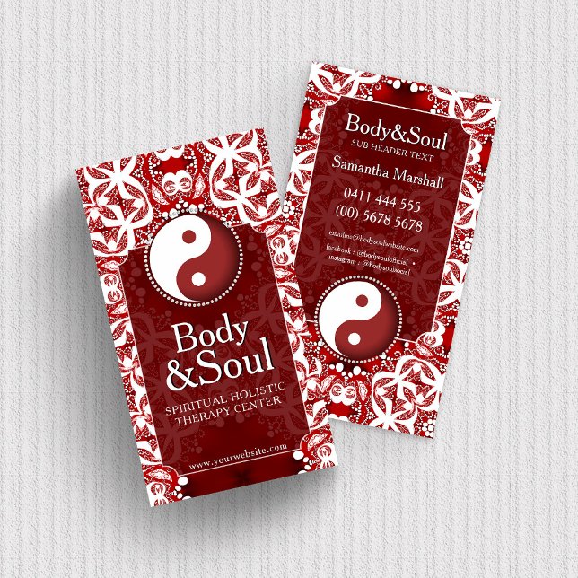 White on Deep Red New Age Yin Yang Geometry Business Card (Creator Uploaded)