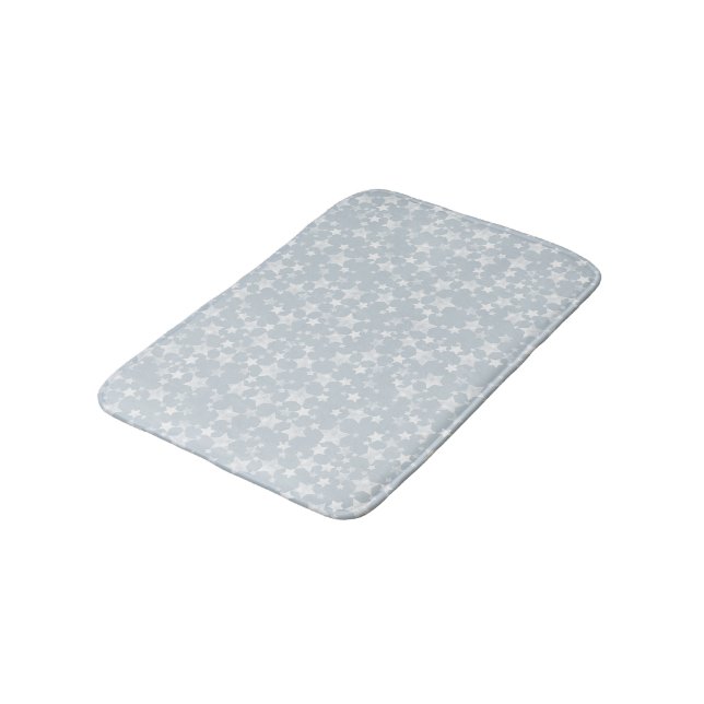 White on Dusty Blue | Lino Print Stars Pattern Bath Mat (Angled)