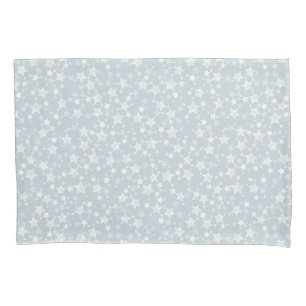 White on Dusty Blue   Lino Print Stars Pattern Pillowcase