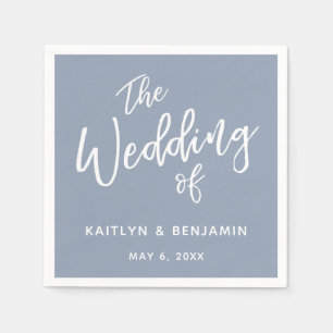 White on Dusty Blue Typography The Wedding Of Napkin